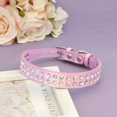 Beirui Bling Rhinestone Dog Collar Purple hardware-detail with silver buckle and D-ring