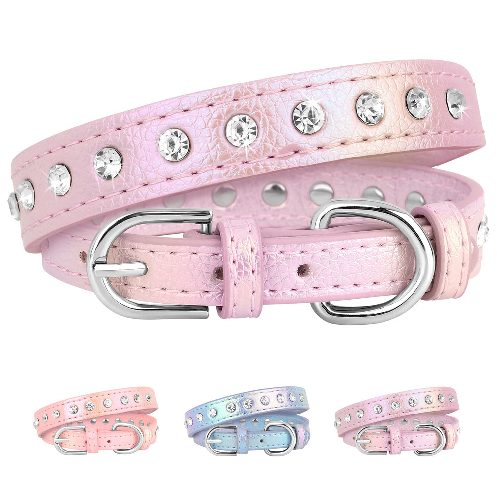 Beirui Bling Rhinestone Dog Collar Purple front view with sparkling PU leather