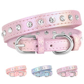 Beirui Bling Rhinestone Dog Collar Purple front view with sparkling PU leather