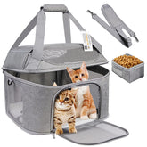 Bejibear large cat carrier gray front view, spacious interior for comfortable travel.