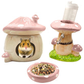 BELEATAL mushroom hideout pink ceramic provides a cozy burrow retreat for hamsters.