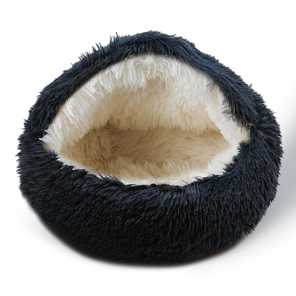 BELEEWILWON cat bed cozy cave in dark gray offers secure head support.