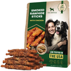 Beloved Pets smoked rawhide stick chicken-wrapped chew boosts training focus with protein-rich bite