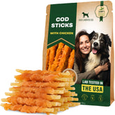 Beloved Pets rawhide-free cod sticks bag—long-lasting chew for dental care and satisfaction.