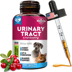 Beloved Pets UTI treatment bottle supports urinary tract health with cranberry-D-Mannose.
