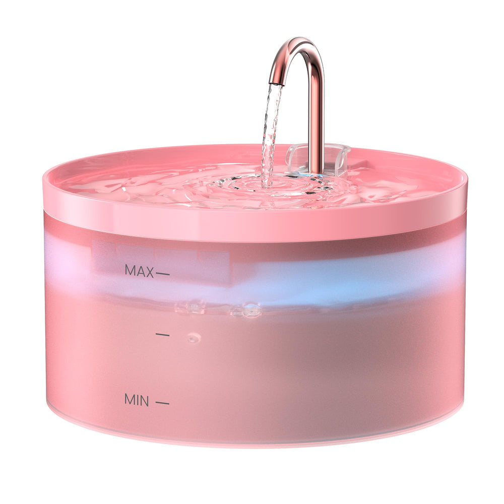 BEMOONY Pink Cat Water Fountain front view shows inviting flow that encourages cats to drink more water