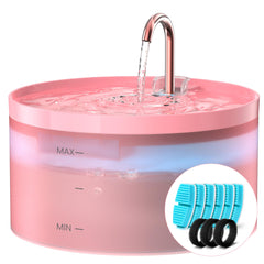 BEMOONY pink cat water fountain front view, 108oz capacity for multi-pet homes.