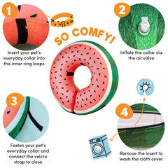 BENCMATE inflatable dog cone Watermelom side profile with adjustable fit.