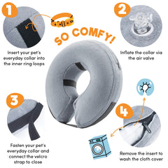 BENCMATE inflatable dog cone X-Large Grey side profile highlights adjustable fit