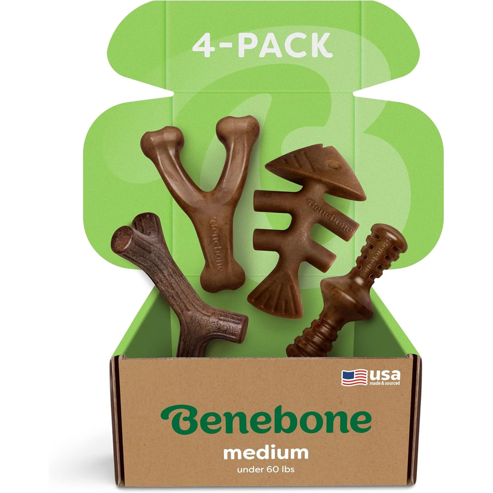 Benebone Medium 4-Pack durable chew for aggressive chewers, USA-made