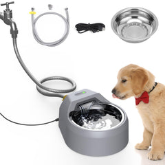 BENTOPAL dog water fountain connected to a garden faucet for constant hydration