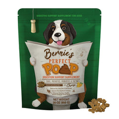 Bernie's Perfect Poop dog digestive supplement bottle-front supports gut health