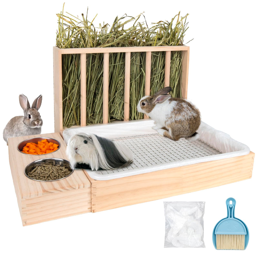 BESNEW 3 in 1 wooden hay feeder housing keeps hay tidy and accessible for small pets