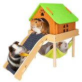 BESNEW 3-in-1 guinea pig hammock platform house shows a roomy rest and play space.