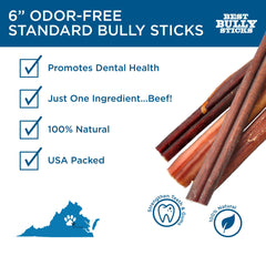 Best Bully Sticks 6in odor-free closeup reveals natural beef color and durable texture