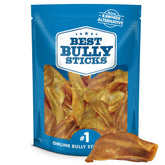 Best Bully Sticks pig ears 25-count pack for dogs, all-natural chew option.