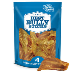 Best Bully Sticks pig ears 25-count pack for dogs, all-natural chew option.