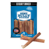 Best Bully Sticks Hickory Smoked 4in pack front with 8 oz beef chews for dogs.