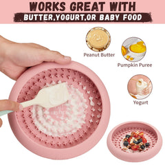 Bestalk dog lick bowl anti-slip edge reduces mess during use.