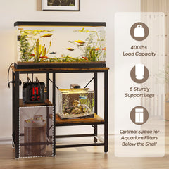 Bestier aquarium stand with power outlets demonstrates integrated outlets for devices.