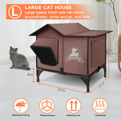 Bestio large heated cat house outdoor eave design highlights sheltered entry for feral cats