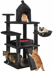BEWISHOME 3-tier platform demonstrates climbing and perching opportunities for multiple cats.