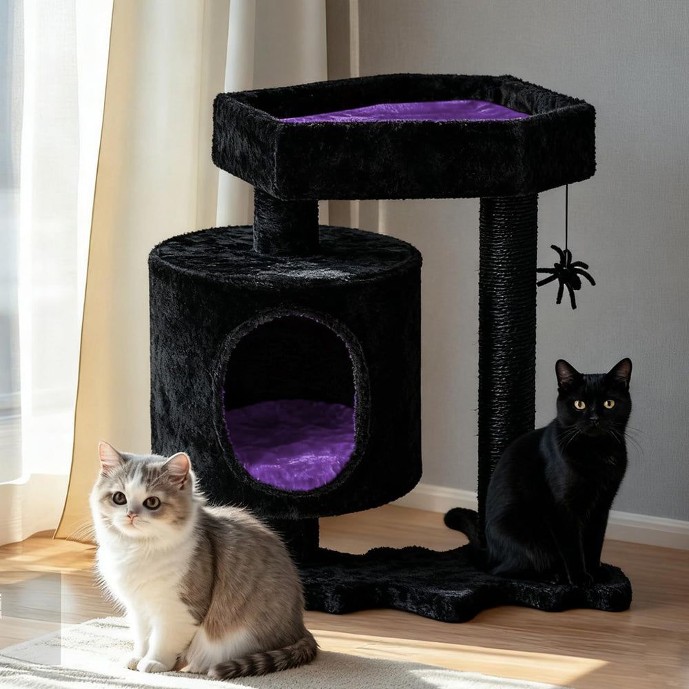 BEWISHOME Gothic Cat Tree coffin bed front view offering cozy resting space