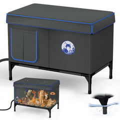 Bexmder heated outdoor cat house in winter offers cozy warmth.