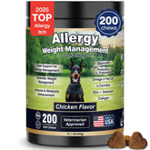 BFDEREN dog allergy relief chews bottle-front shows packaging for allergy support and immune balance.