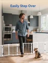 BFNN step-over design dog gate allows easy passage while containing pets.