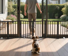 BFNN metal short dog gate at doorway for secure containment of small pets