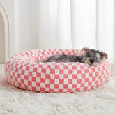 BFPETHOME donut dog bed pink top view showcases round comfort for small pets.