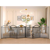 BHG metal no-assembly dog gate front view demonstrates a sturdy barrier for large openings