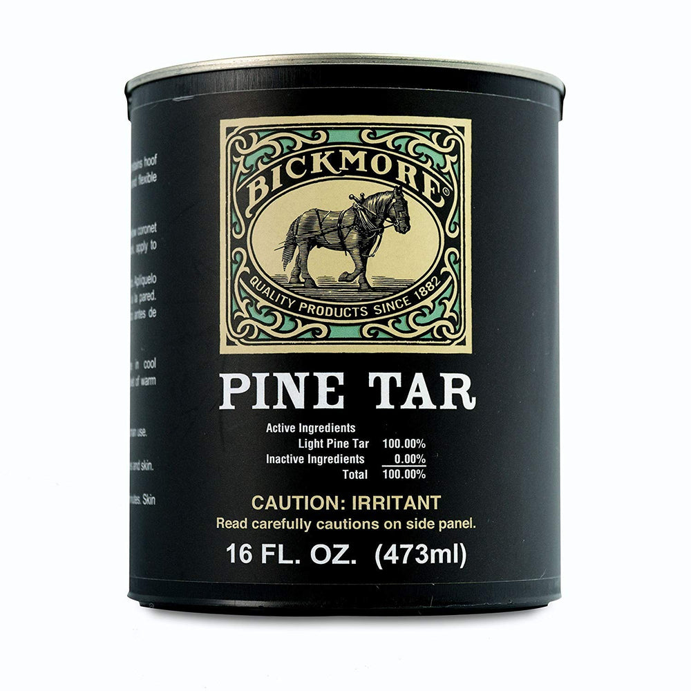 Bickmore Pine Tar hoof-care image showing quarter cracks and moisture retention benefits.