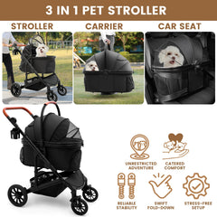 Bicystar pet stroller in compact-fold mode simplifies storage and travel between errands