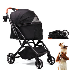Bicystar Pet Stroller folding demonstrates quick collapse for car trips and storage.