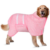 Bienbee dog bathrobe pink XL fabric closeup shows ultra-absorbent fleece for quick drying.
