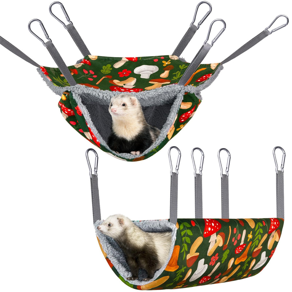 Bienbee ferret hammock in green mushroom design enhances resting comfort.