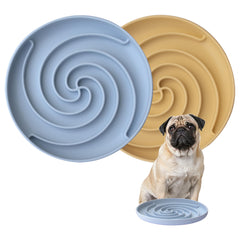 Bifeaw slow-feeder dog bowl blue-yellow top view promotes mindful eating.