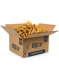Big Lu chicken feet dog chews packaging highlights natural, single-ingredient treats.