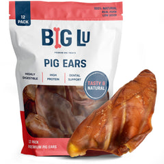 Big Lu Pig Ears packaging highlights ethical sourcing for a trusted, natural dog treat