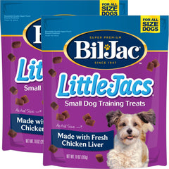 Bil-Jac Little Jacs packaging front shows two small-dog treats for quick rewards