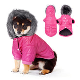 Billionchains winter coat for small dogs pink front view, keeps pets warm on chilly walks.
