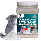 Billy Buckskin 3lb chinchilla dust jar in resealable container for easy grooming sessions.