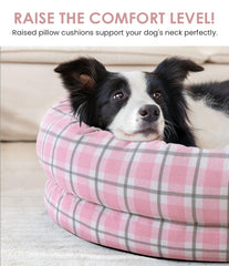 bilypaws small pink plaid bed with four-sided bolsters for secure lounging