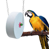 BingegePet bird beak grinding stone on a large blue cylinder for natural beak filing.