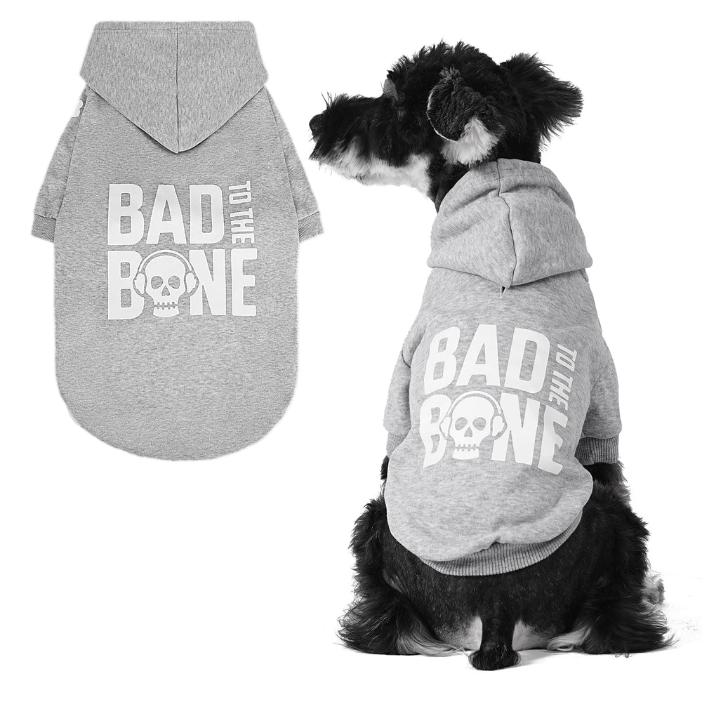 BINGPET Bad to the Bone hoodie front view shows warm fleece for cold days