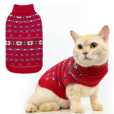 BINGPET cat sweater red small front view showing snug winter warmth for a small pet.