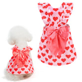 BINGPET dog dress with heart print and bow, back view for everyday outings.