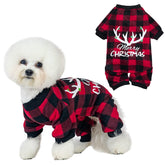 BINGPET dog pajamas plaid red front view for warm holiday wear.